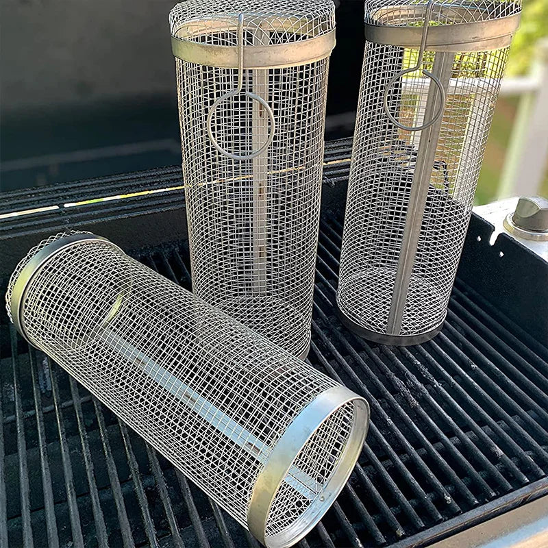 Rolling BBQ Basket – Stainless Steel Grilling Mesh for Vegetables, Fish & More
