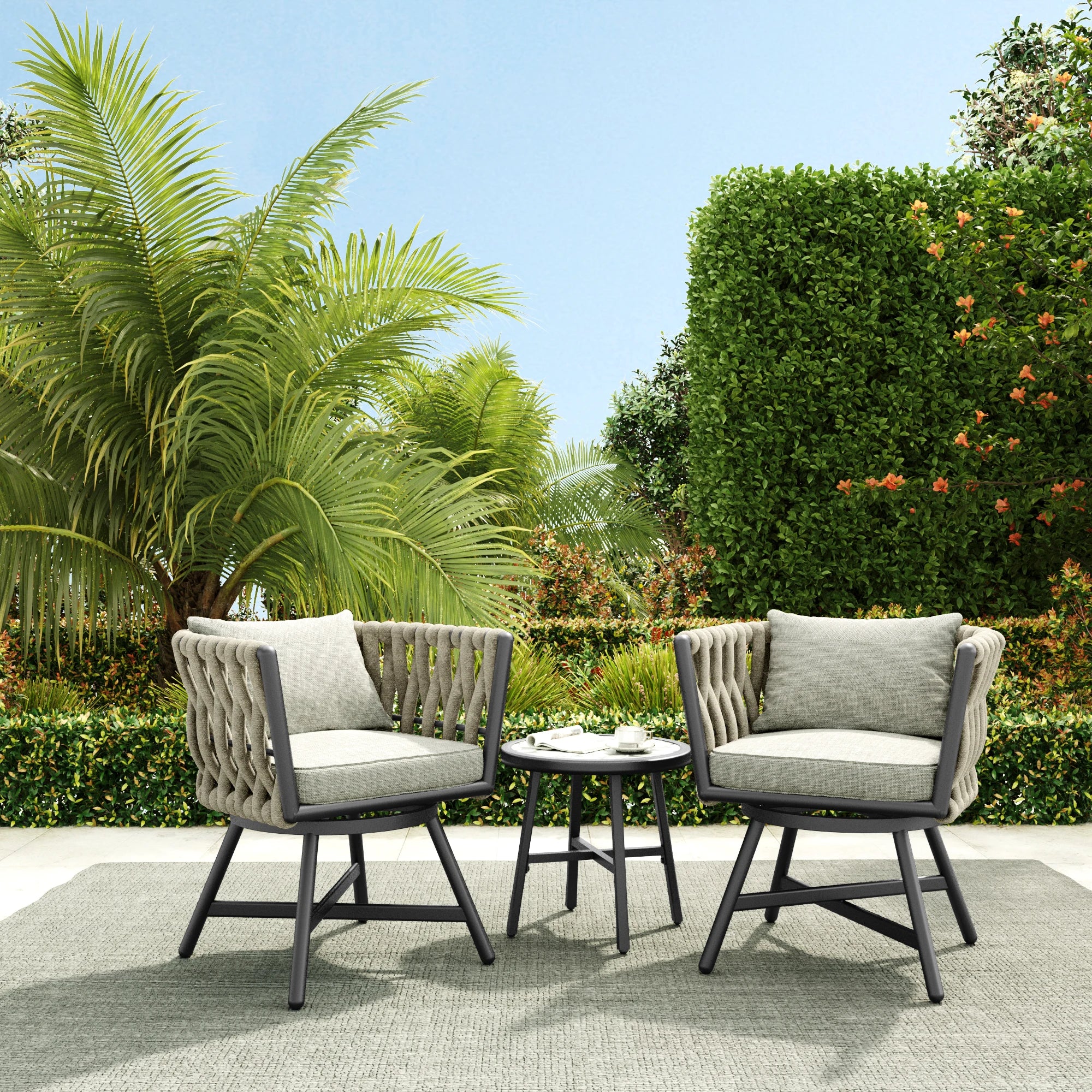 Set of 2 Swivel Wicker Patio Chairs