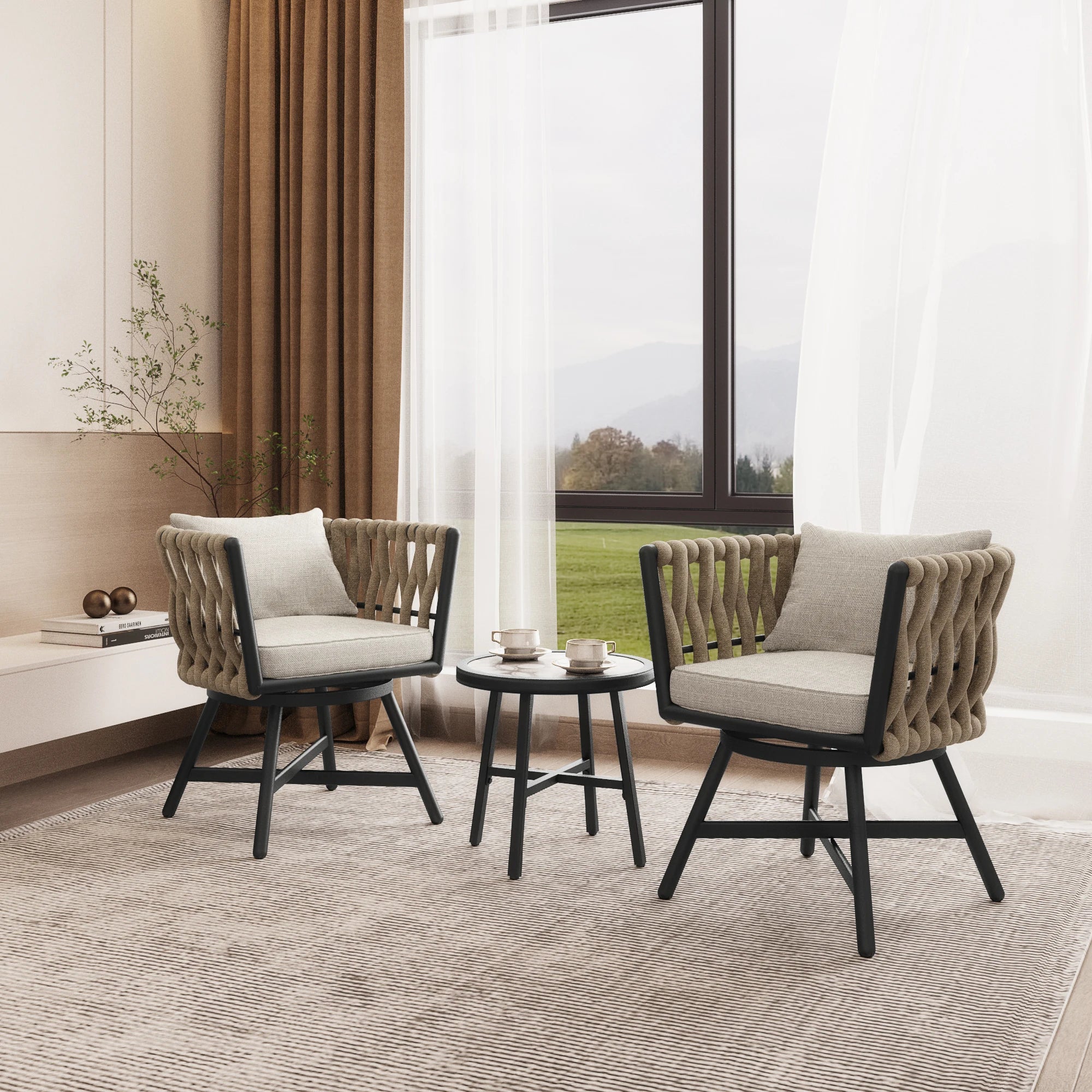 Set of 2 Swivel Wicker Patio Chairs