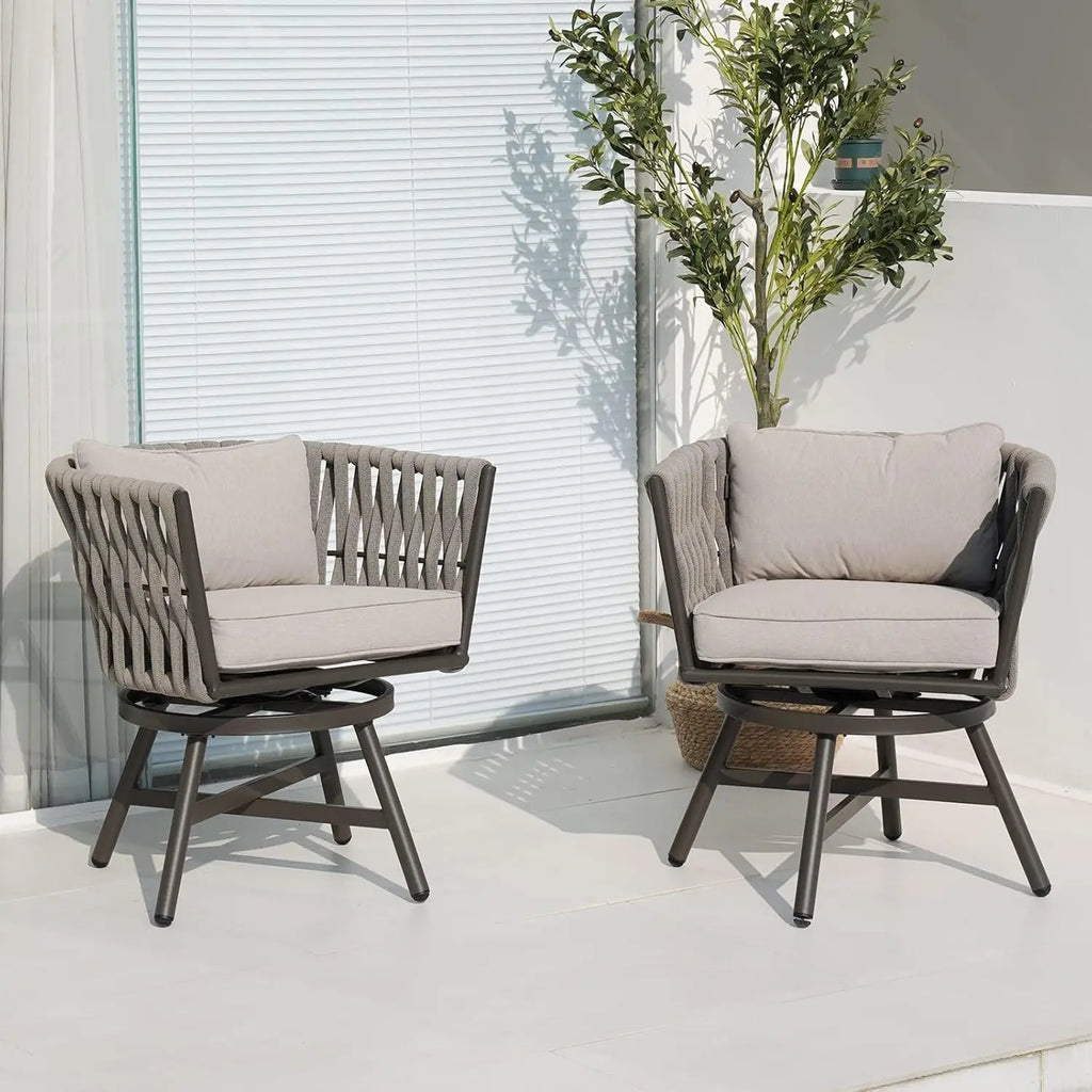 Set of 2 Swivel Wicker Patio Chairs