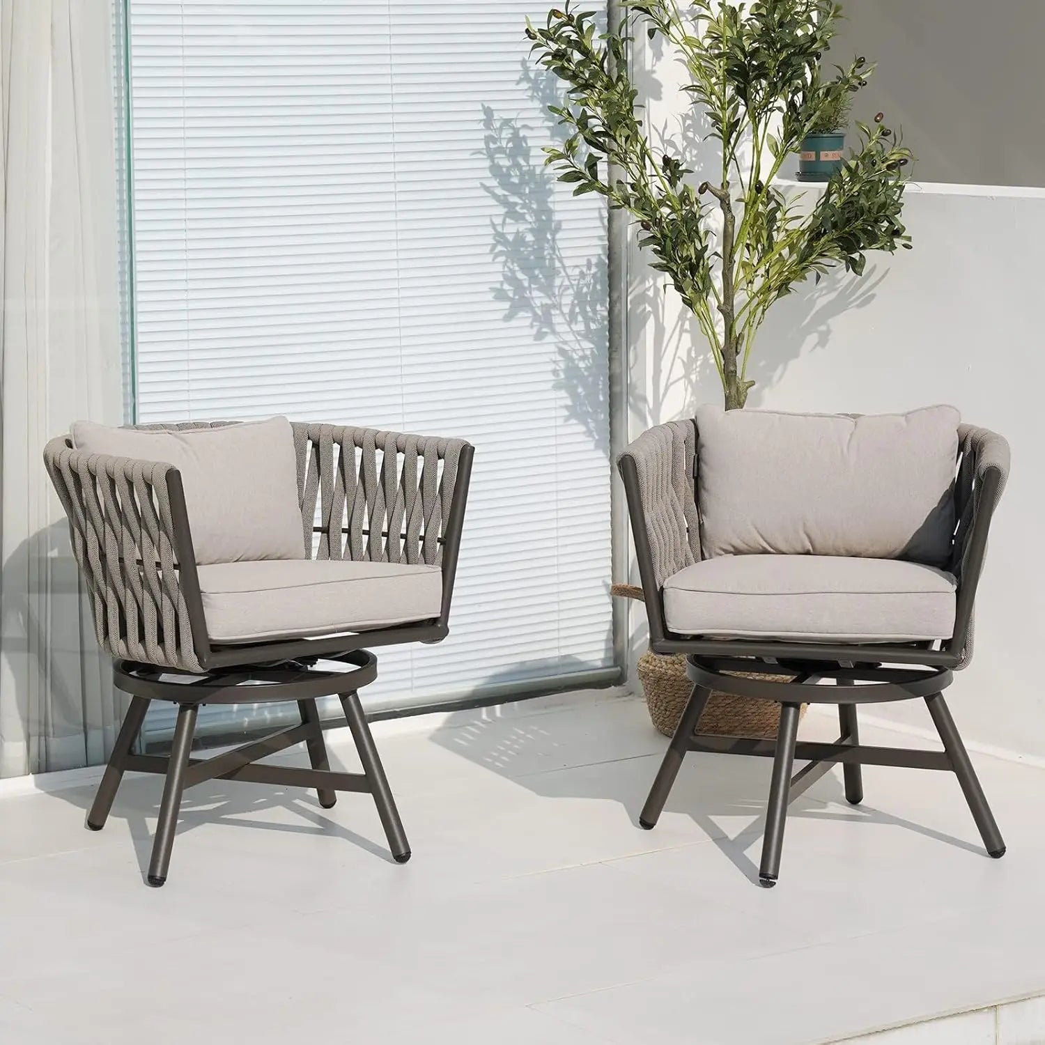 Set of 2 Swivel Wicker Patio Chairs